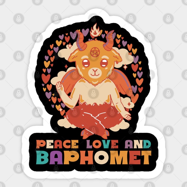 Peace love and Baphomet - Cute Retro Style Baphomet Sticker by Emmi Fox Designs